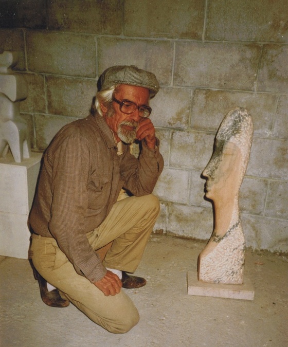 Alfred Basbous with Marble Sculpture Contentment
